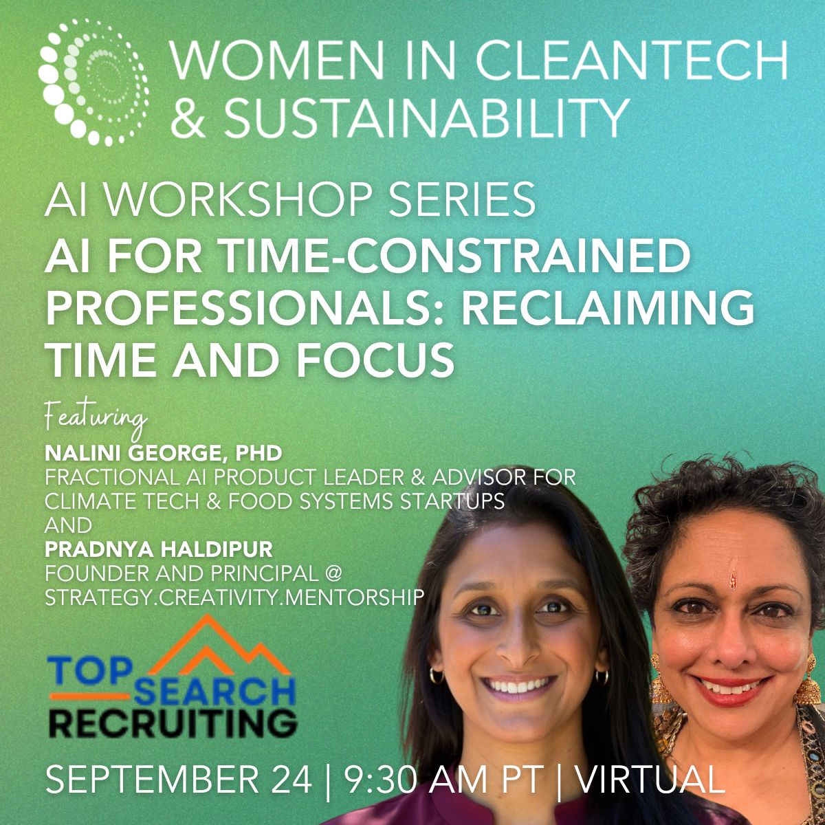 Women in Cleantech & Sustainability AI workshop featuring Nalini George